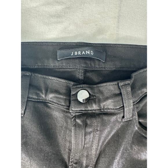 J Brand Women's sz 28 Coated Black Mid-Rise Skinny Jean RN117965 Y2K Embroidered - Picture 9 of 12